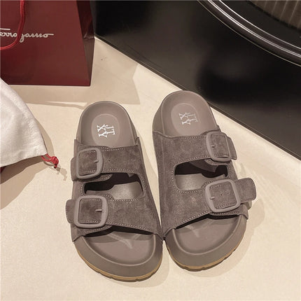 Smile Women Slippers Summer Casual Women Shoes Retro Trend With Buckle Slippers Comfortable Beach Slippers Round-headed Slippers