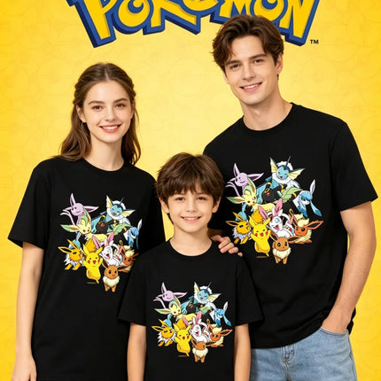 2026 Summer Pokemon Eevee Evolution Family Tees, Cotton Casual Breathable Tops, Parent-Child Shirts for Family Travel Y2k