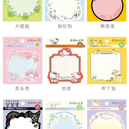 Kitty Keroppi Melody Kuromi Memo Pad Sanrio Pochacco Sticky Notes Stationery Label Notepad Planner Sticker Post School Supplies