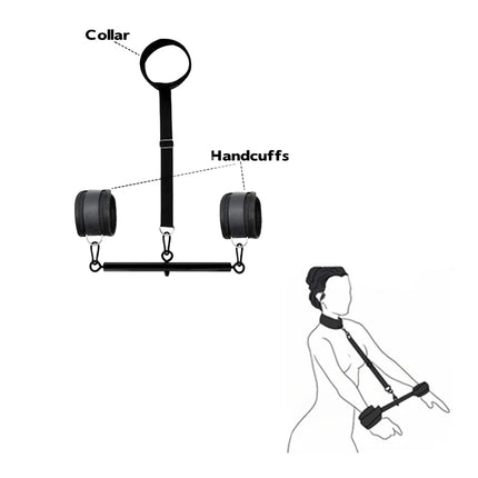 Adjustable Spreader Bar Bondage Set – Hand & Ankle Cuffs with Collar for Couples’ BDSM Play (Adult Use Only)