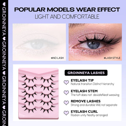 GROINNEYA Manga Lashes 3D Mink Lashes Natural Eyelashes Soft Cross Wispy False Eyelashes 3D Natural Lashes Eyelash Extension