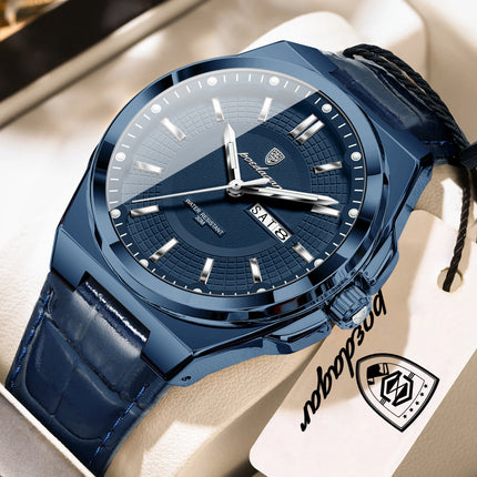 POEDAGAR High Quality Fashion Men's Wristwatch Waterproof Luminous Date Week Business Quartz Men's Watches Leather Men Watch Reloj