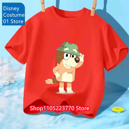 Autumn Winter Kids Bluey Short Sleeve T-Shirt Cartoon Printed Soft Tee Comfortable Daily Wear for Boys Girls