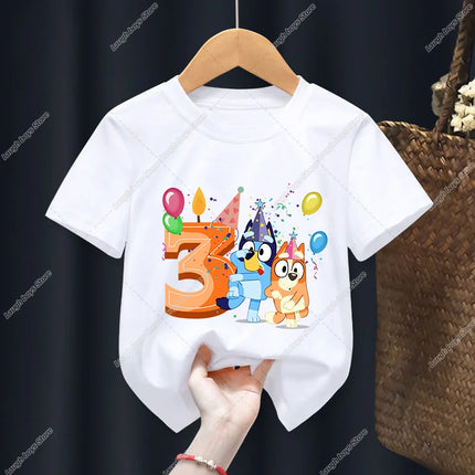 Blueys Bingo Birthday Number T-shirt Party Supplies Gift Cartoon Children Clothes Boys Tops Tshirt Summer Short Sleeve T-shirts