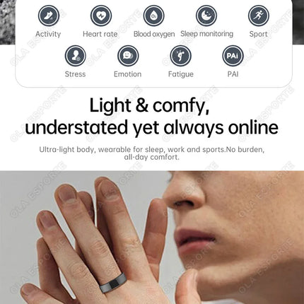 NEW Smart Ring Blood Pressure Heart Rate Sleep Monitoring Smartring IP68 & 5ATM Waterproof Multi-sport Mode Smartring Man Women