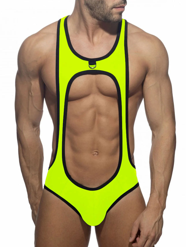 Men's Thong Leotard Bodysuit Stretch Wrestling Singlet Jumpsuit One-Piece G-String Underwear Hollow Lingerie Suspender Jumpsuits