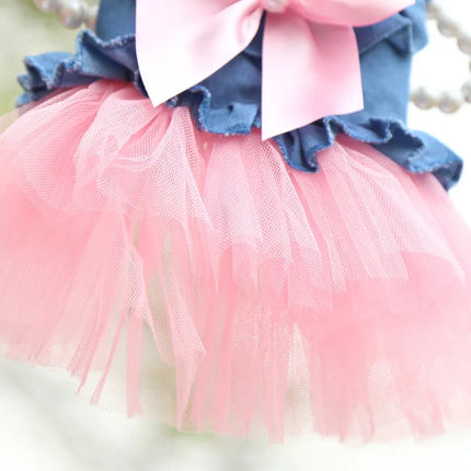 Summer Puppy Clothes Pet Denim Dresses for Small Dogs Pomeranian Chihuahua Dog Kitten Skirt Princess Dress Pink Girls Clothing
