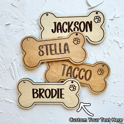 1PC # Custom Wooden Dog Tag - Personalized Bone-Shaped Laser Engraved Accessory | Cartoon Pet Daily Use Gift for Pet Lovers