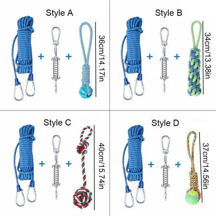 Bite Resistant Dog Spring Pole Toys 5M Cotton Rope Dog Teething Toy Dog Spring Pole Toys Tug Hanging Exercise Cotton Rope
