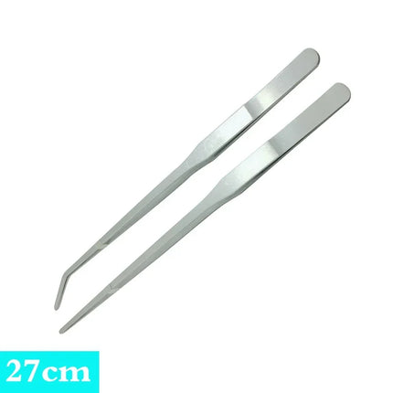 Stainless steel thick curved straight tweezers 48cm long teeth anti slip pet feeding tool, aquarium plant tweezers