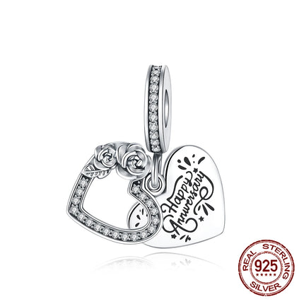 Hot Sale Charms Beads 925 Sterling Silver Solid Color Letter Family Forever Tree of Life Zircon Beads Fit DIY Bracelets Jewelry