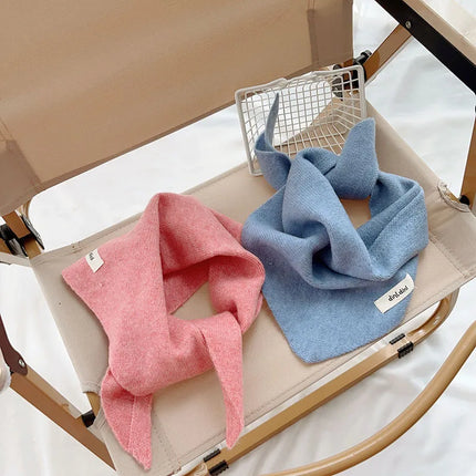 Korean Wool Triangle Scarf for Baby Warm Thick Cashmere Scarves Kids Toddler Simple Knitted Neckerchief