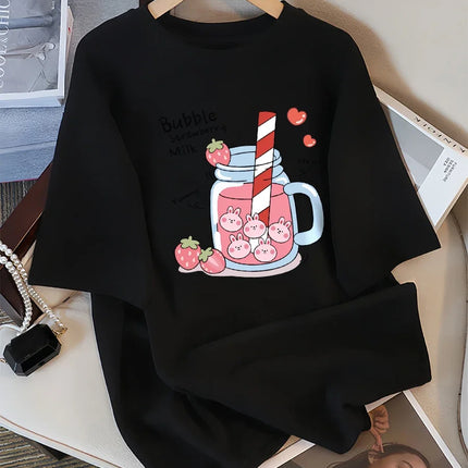 Delicious Strawberry Drink Printed Women's T-shirt Summer Breathable Street Casual Sports Cool Short Sleeve Women Clothing Y2K