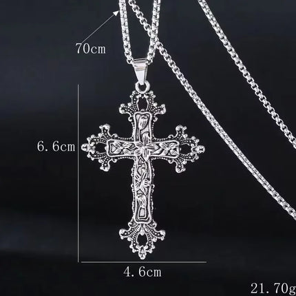 Vintage Cross Pendant Necklace Unisex Versatile Simple Long Sweater Chain Hip Hop Accessory