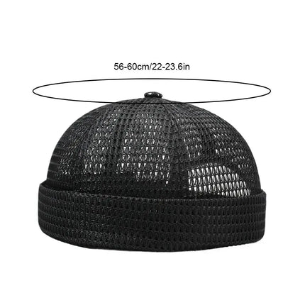 Summer Mesh Brimless Docker Cap Breathable Grid Beanie Adjustable Retro Landlord Hat Hip Hop Street Style Unisex Daily Outdoor