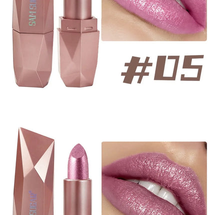 Pearlescent Pink Glitter Velvet Lipstick Metallic Diamond Lipsticks Waterproof Lasting Shimmer Lips Gloss Women Makeup Cosmetic