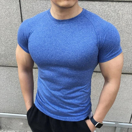 2024 New Men Summer Short Sleeve Fitness Shirt Running Sport Gym Compression T Shirt Workout Casual Elastic Force Tops Clothing