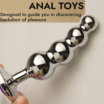 Metal Curved Anus Butt Plug,4 Beads Stimulating Anal Plugs Sex Toy, Prostate Massage,Analplug Buttplug Butplug with Jewelry Base
