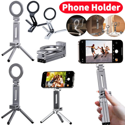 For Magsafe Airplane Phone Holder Foldable Tripod Portable Magnetic Phone Holder 360 Rotating Travel Phone Stand