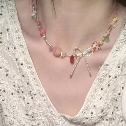 Korean Exquisite Retro Flower Love Heart Beaded Necklace For Women Personality Simple Cool Clavicle Chain Fashion Y2K Jewelry