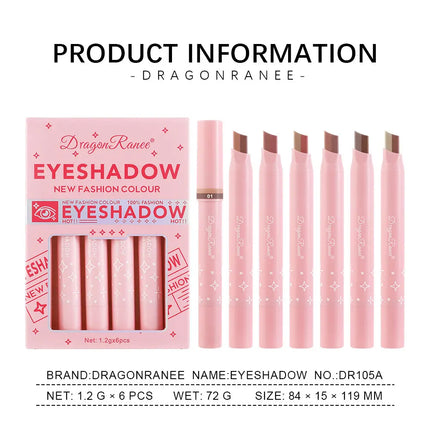 Two-Color Eyeshadow Stick Six-Pack Set Box, Highlighter Eyeshadow Pen, One-Swipe Application, Waterproof, Long-Lasting, Fine and Non-Smudging Eyeshadow Pen