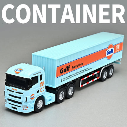 1:64 Small trailer container truck Gulf version Simulation alloy car model ornament toy Collect boys' toys gifts