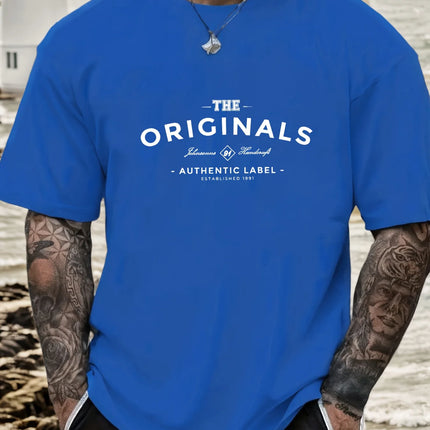 100% pure cotton men's loose T-shirt breathable casual fashion letter pattern printed short sleeved round neck top
