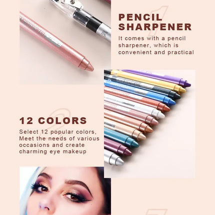12Colors Glitter Eyeshadow Pen Long Lasting Matte Eye Shadow Palette Shiny Highlighter Silver Purple Eyeliner Pencil Cosmetics