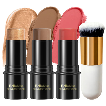 4pcs Blush & Highlighter Contour Stick with Brush - Waterproof, Long-Lasting, Multi-Function Makeup for Blush, Dark Circles.