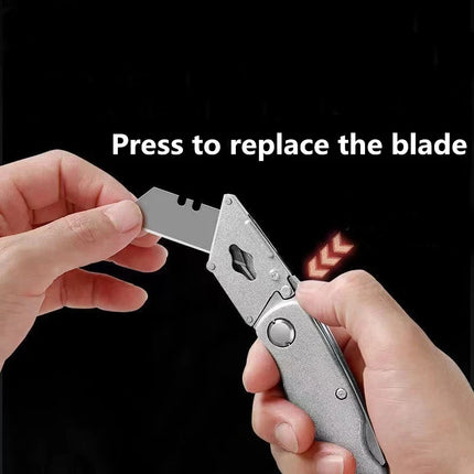 Metal Stainless Steel Folding Box Cutter Knife Self-Locking Design Sharp unboxing knife couteau pliant Art Supplies Stationery