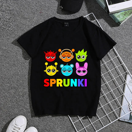Sprunkiy Kids T-shirt Cotton Pinki Simon Game Role Cute Anime Print Tees Short Sleeved Kawaii Boy Girl Summer Clothes Party Gift
