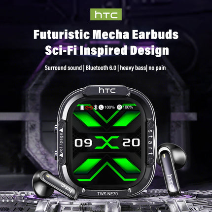 HTC NE70 Wireless Headphones Bluetooth Touch Control Earphones Built-in Dual Microphones Earbuds Full HD Display AI Translator