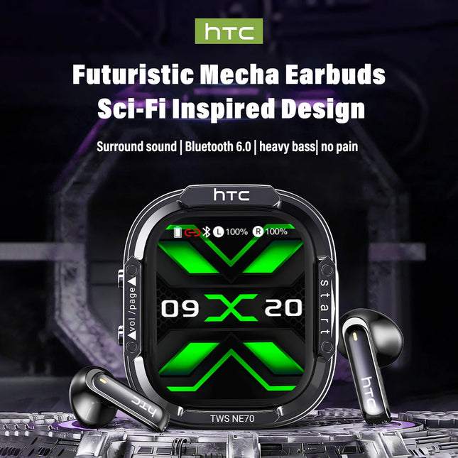 HTC NE70 Wireless Headphones Bluetooth Touch Control Earphones Built-in Dual Microphones Earbuds Full HD Display AI Translator