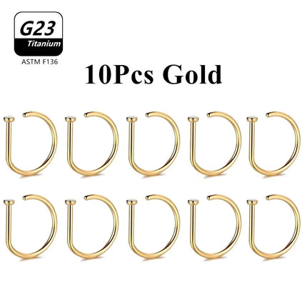 1Pcs 10Pcs G23 ASTM F136 Titanium D Shape Nose Piercing Ear Septum Earrings Studs Helix Stud Hoop Body Jewelry Wholesale
