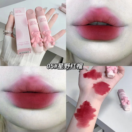 6 Color Girl's Velvet Matte Lipstick Blush Waterproof Long Lasting Cute Bear Lipgloss Non-Stick Cup Makeup Lip Tint Mud Cosmetic