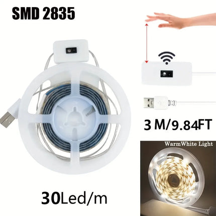 5V USB Flexible LED Strip Hand Sweep Gesture Sensor Dimmable Light Tape Self Adhesive Lamp For Cabinet Kitchen Wardrobe Lighting