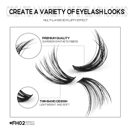 GROINNEYA Lash Clusters DIY Fluffy Lashes Mixed Tray Individual Lashes Natural Volume Cluster Eyelashes Extension Makeup