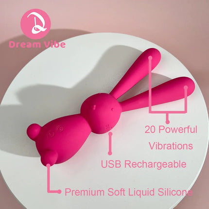 Wiggle Rabbit Vibrator Dual Motors Powerful Rumbly 20 Vibrations Whipser Quiet Liquid Silicone Sex Toy Women Girl Double Dildo