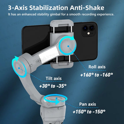 Handheld 3-Axis Gimbal Stabilizer for Smartphone, for iPhone Cellphone Record Video Vlog Phone Anti-Shake with Fill Light