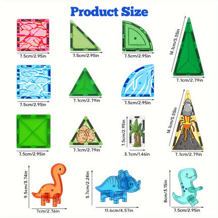 Magnetic Building Block Toys, Magnetic Tiles, Dinosaur Volcano Theme, Creative Blocks Suitable for Birthday Holiday Gifts