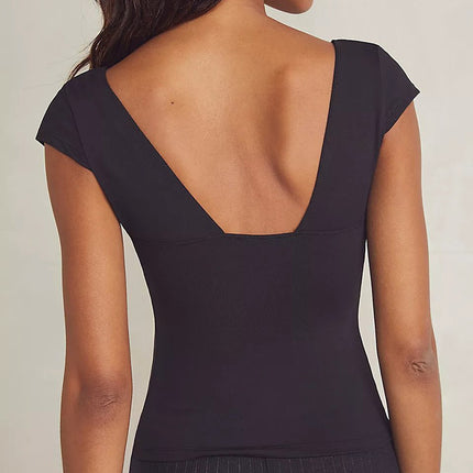 Lamuusaa y2k Tops Women Summer Clothes Sweet Solid Color V Neck Short Sleeve T Shirts Tanks 2000s Aesthetic Tees Streetwear