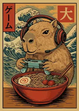 Japan Ukiyo-E Style Fun Game Animal Ramen Posters Art Print Mexican Axolotl Game Cat Ferret Canvas Painting Game Room Home Decor