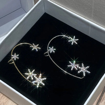 Luxury Star Butterfly Clip Earrings Female Crystal Tassel Ear Clip Earring Sparkling Zircon Ear Cuff Fashion Jewelry accessories