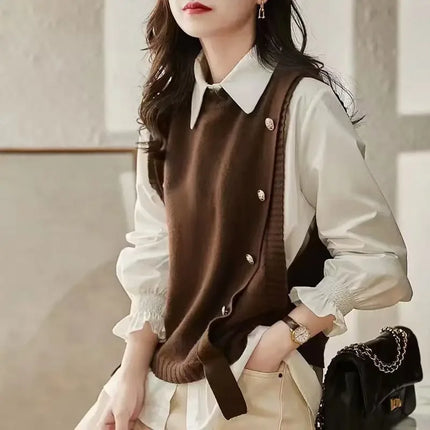 New Fashionable Preppy Style Women's Shirt Underwear Vest Autumn Winter Versatile Student Clothing Outside Matching