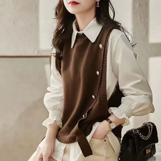 New Fashionable Preppy Style Women's Shirt Underwear Vest Autumn Winter Versatile Student Clothing Outside Matching