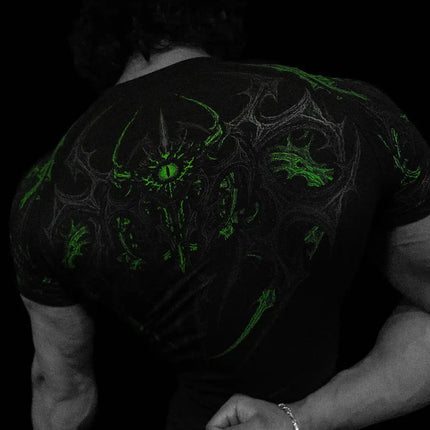 05-Men's Wing & Cross Print Compression Tight Fit Short Sleeve Sports Shirt Workout Tops Gym Compression High Stretch