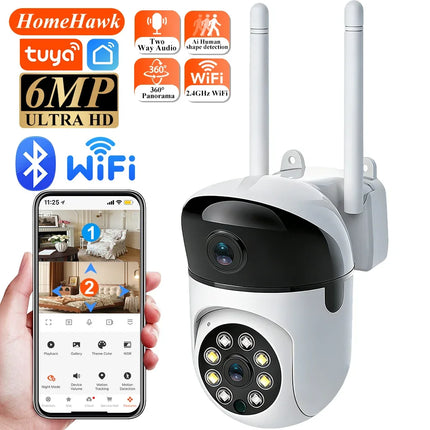Indoor Camera Wifi Tuya Smart Life 6MP Dual Lens HD Dual Screen AI Auto Tracking PTZ Security Wireless Video Surveillance Camera
