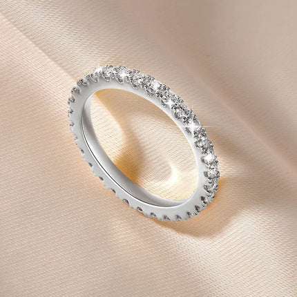 IOGOU 14k Gold Filled Full Eternity Ring Sparkling 2mm D Color Moissanite Stackable Band Finger Jewelry for Womem GRA Cerificate