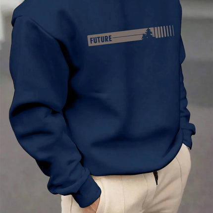Men's autumn and winter fashionable casual loose fortune letter graphic printed long-sleeved round-neck sweatshirt