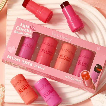 4pcs Original Jelly Blush Stick Milk Makeup Lasting Brightens Facial Cheek Stick Moisturizing Flash Lip Gloss Lip Gloss Face